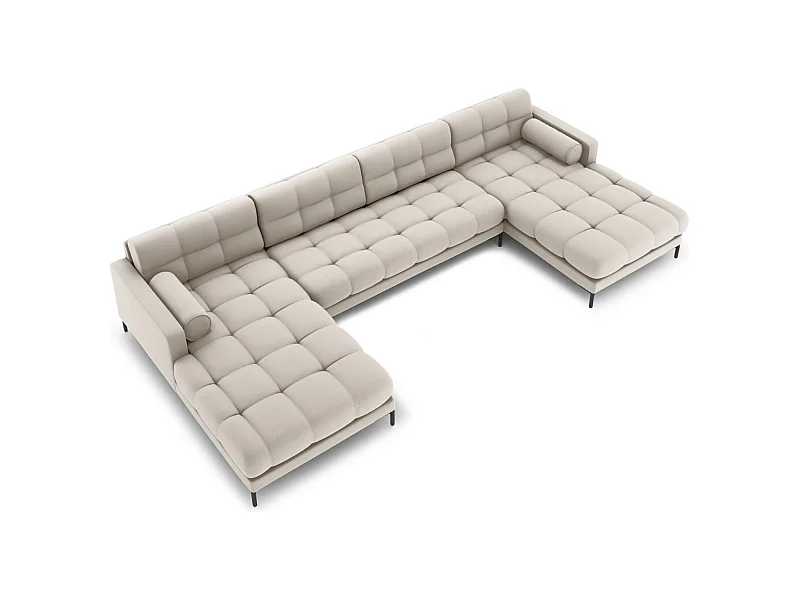 Cosmopolitan Design - 7-Sitzer Panoramasofa "Bali" aus strukturiertem Stoff beige - 383x185x75cm