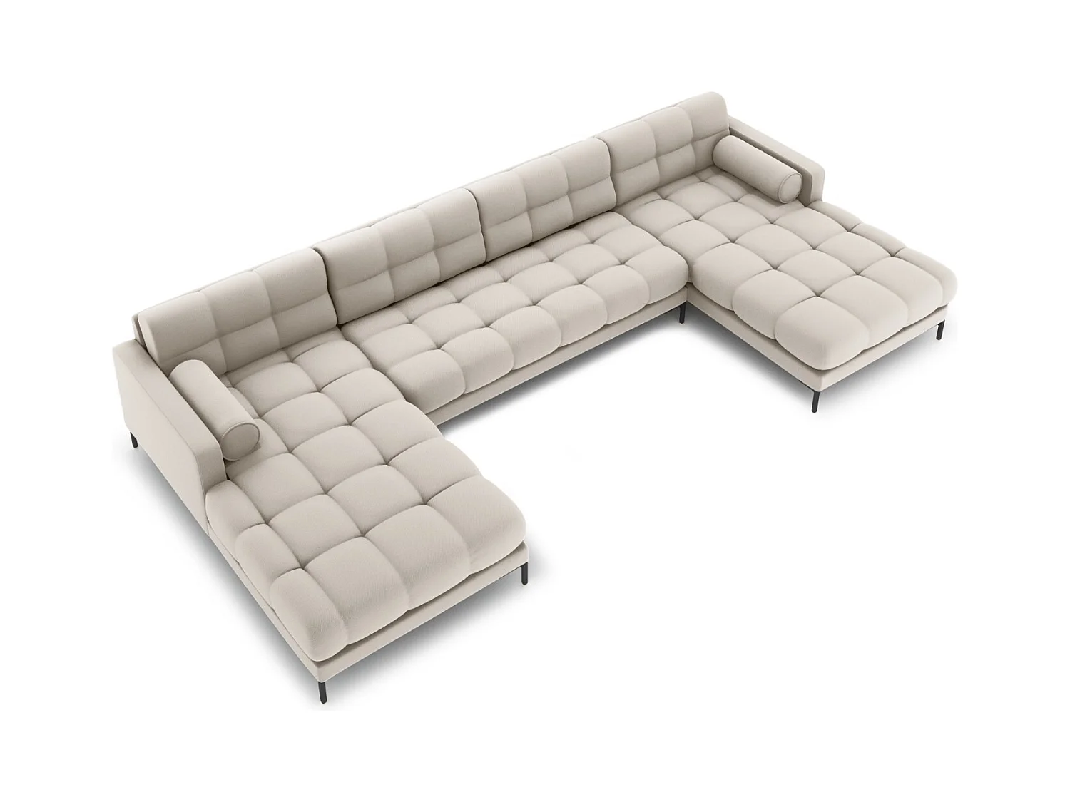 Cosmopolitan Design - Canapé panoramique "Bali" 7 places en tissu structurel beige - 383x185x75cm