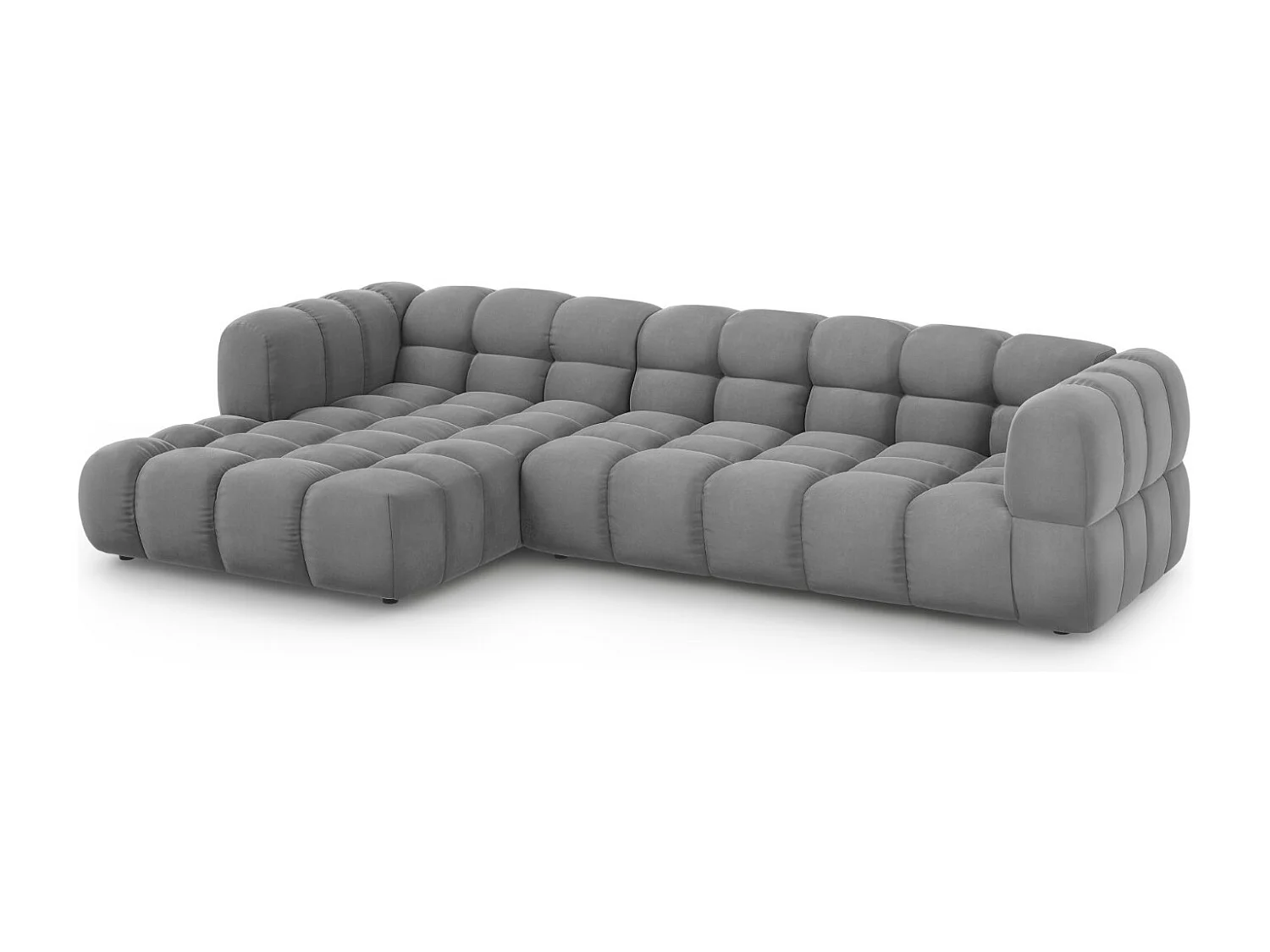 Cosmopolitan Design - Modulaire hoekbank links "Sky" 4 zitplaatsen, Flueel, Lichtgrijs - 300x162x75cm