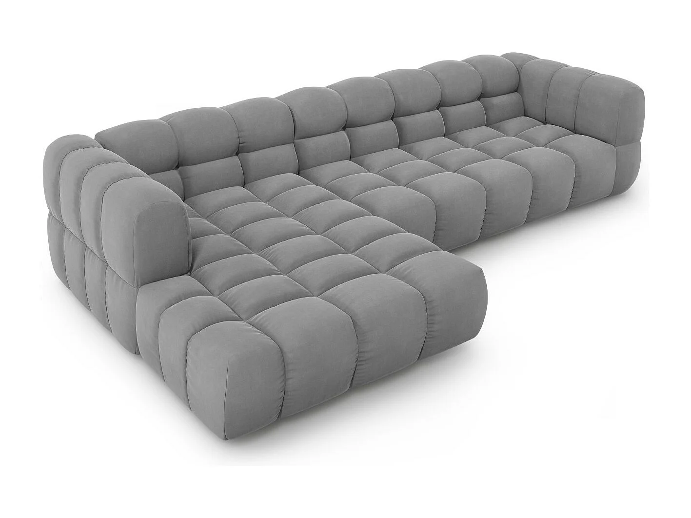 Cosmopolitan Design - Canapé d'angle gauche modulable "Sky" 4 places en velours gris clair - 300x162x75cm