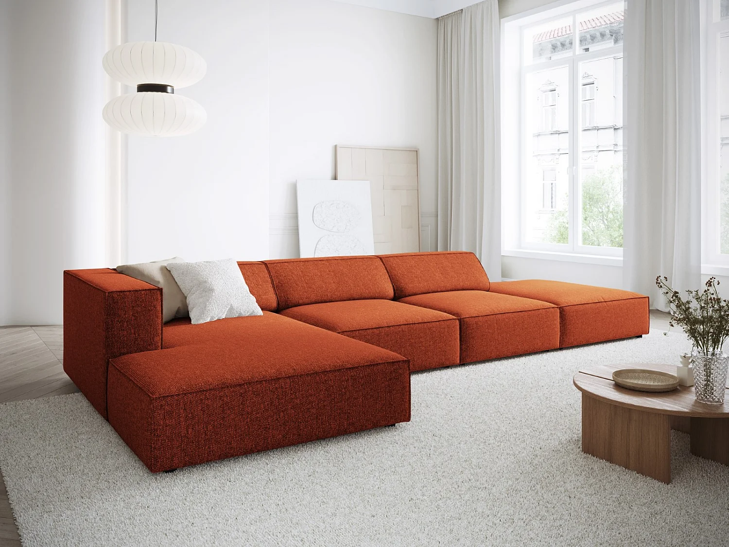 Cosmopolitan Design - 5-Sitzer Ecksofa links "Arendal" aus Chenille-Stoff terrakotta - 341x166x70cm