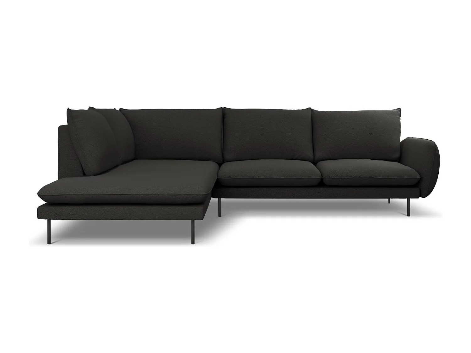 Cosmopolitan Design - Linker hoekbank "Vienna" 6 zitplaatsen, Boucle, Zwart - 275x185x95cm