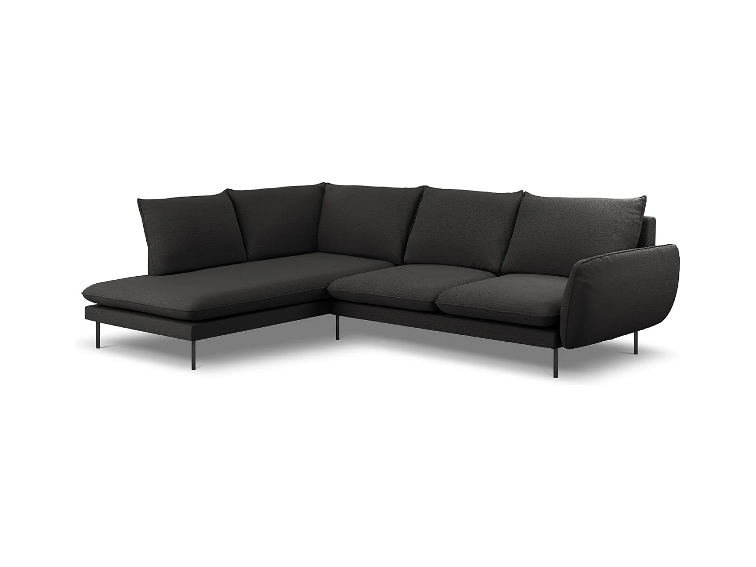 Cosmopolitan Design - Linker hoekbank "Vienna" 6 zitplaatsen, Boucle, Zwart - 275x185x95cm