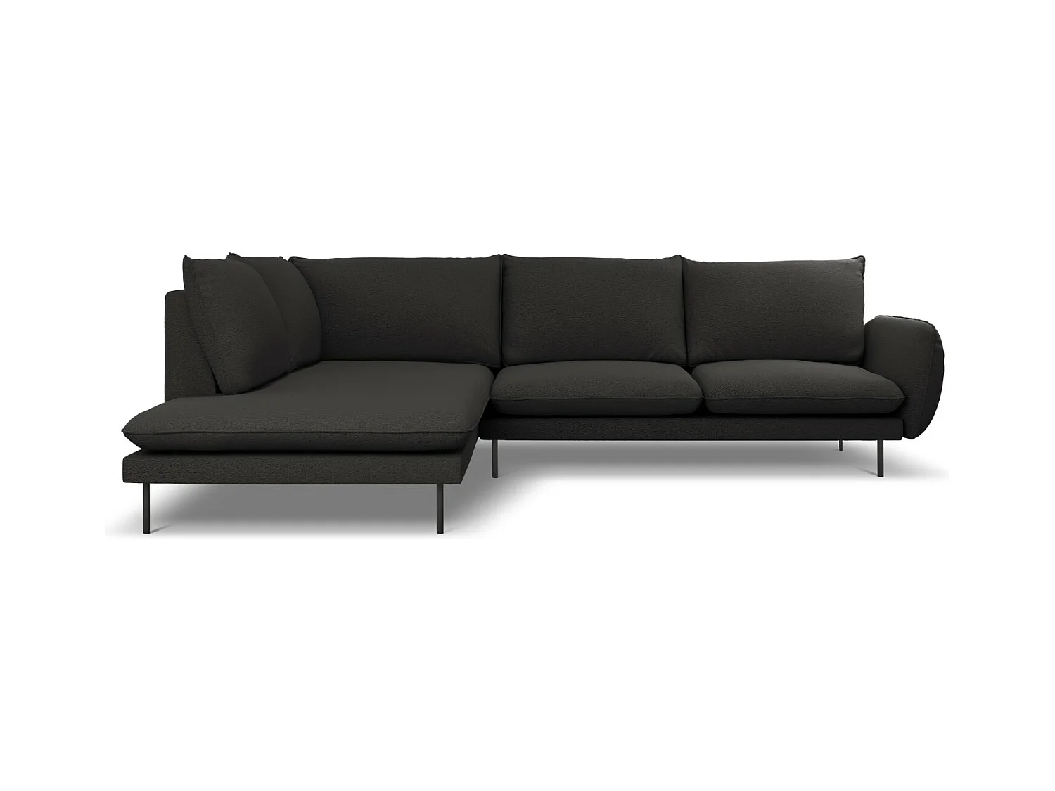 Cosmopolitan Design - Sofá de canto esquerdo "Vienna" 6 lugares em tecido bouclé preto - 275x185x95cm