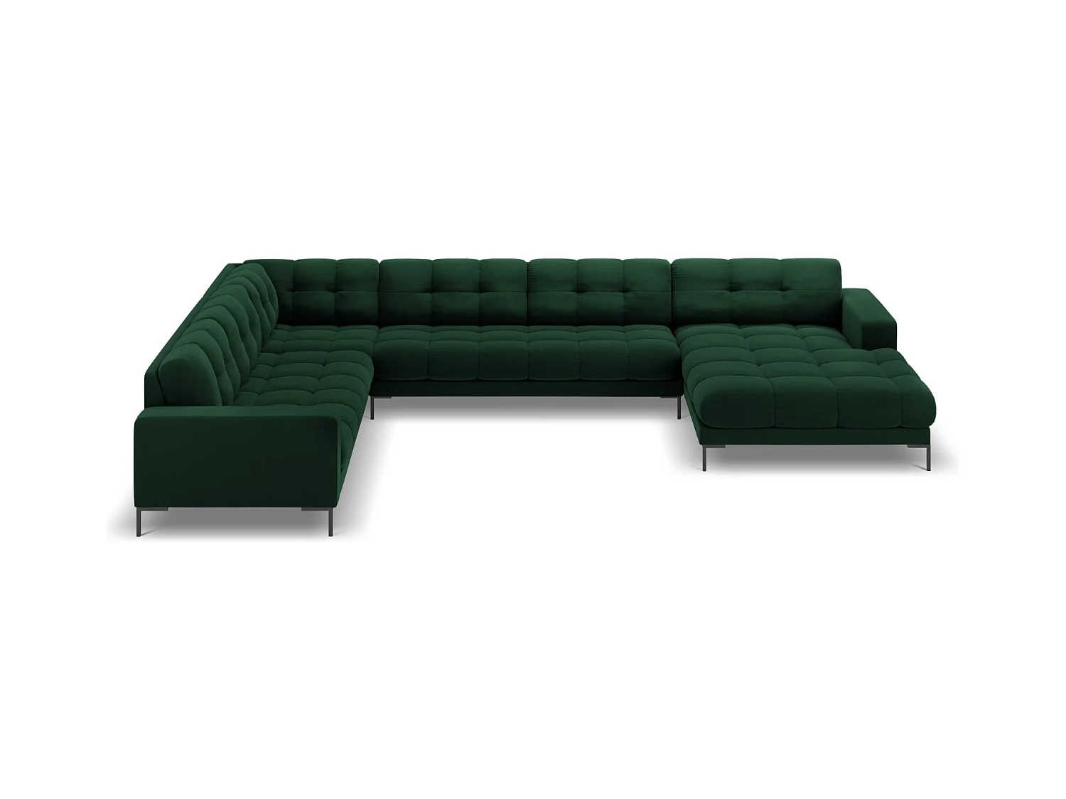 Cosmopolitan Design - Panoramische hoekbank links "Bali" 7 zitplaatsen, Flueel, Flessengroen - 327x256x75cm