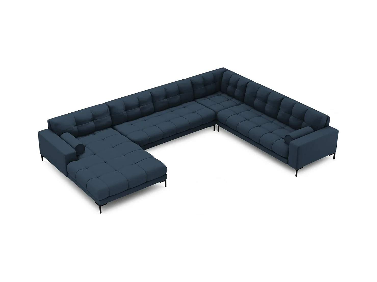 Cosmopolitan Design - Panoramische hoekbank rechts "Bali" 7 zitplaatsen, Structurele stof, Blauw - 327x256x75cm