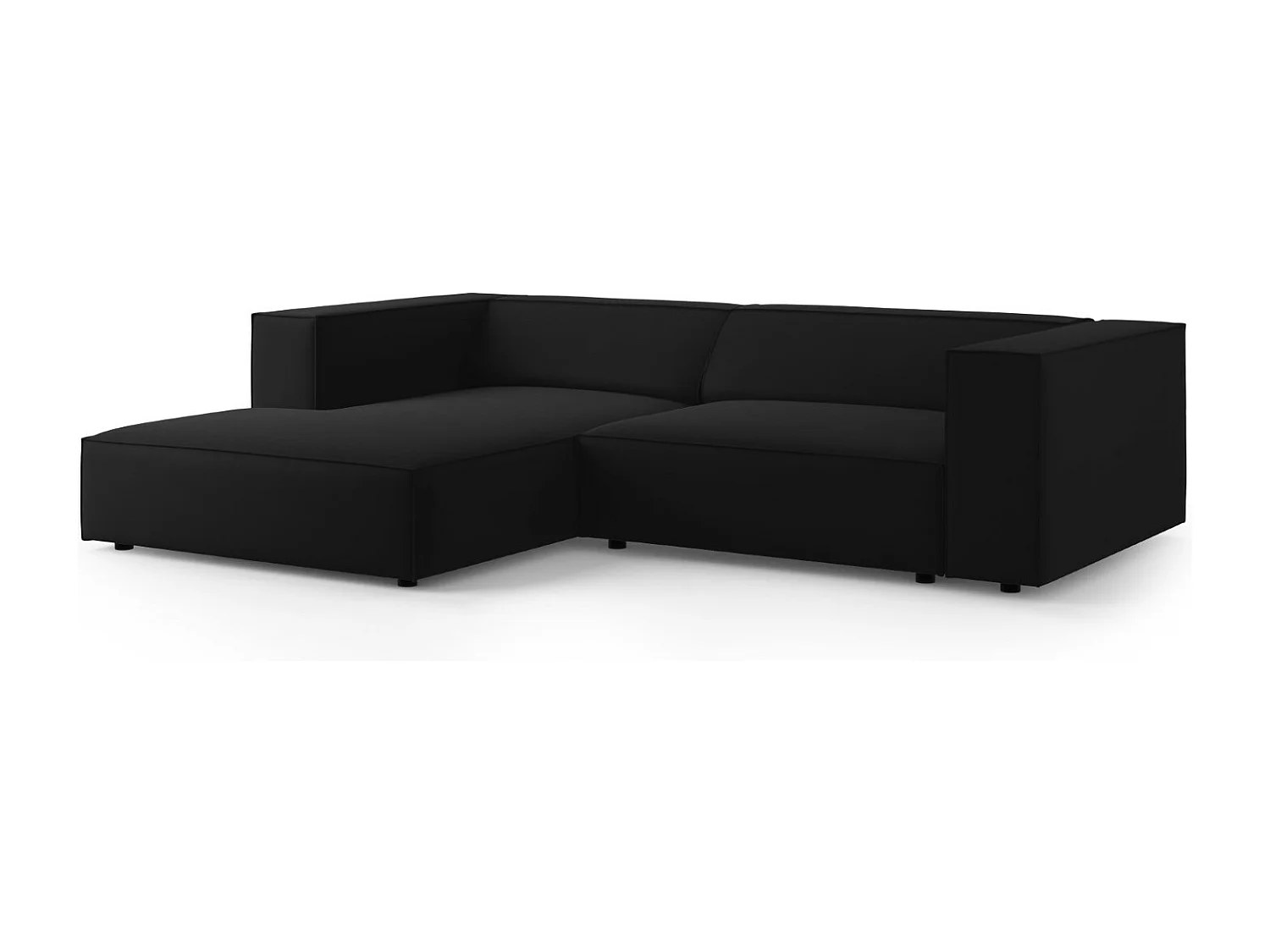 Cosmopolitan Design - Linker hoekbank "Arendal" 3 zitplaatsen, Flueel, Zwart - 224x166x70cm