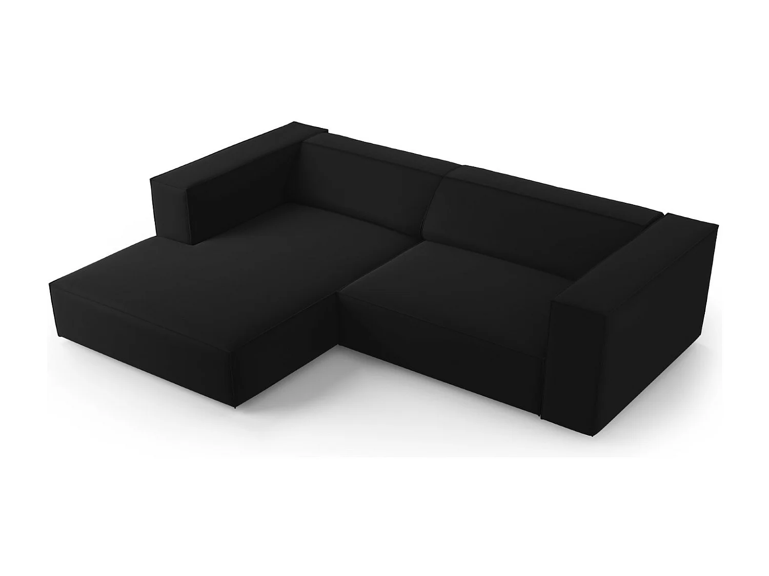 Cosmopolitan Design - Linker hoekbank "Arendal" 3 zitplaatsen, Flueel, Zwart - 224x166x70cm