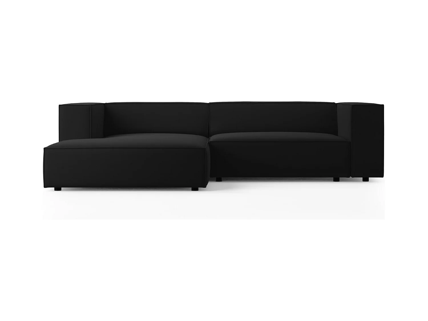 Cosmopolitan Design - Linker hoekbank "Arendal" 3 zitplaatsen, Flueel, Zwart - 224x166x70cm