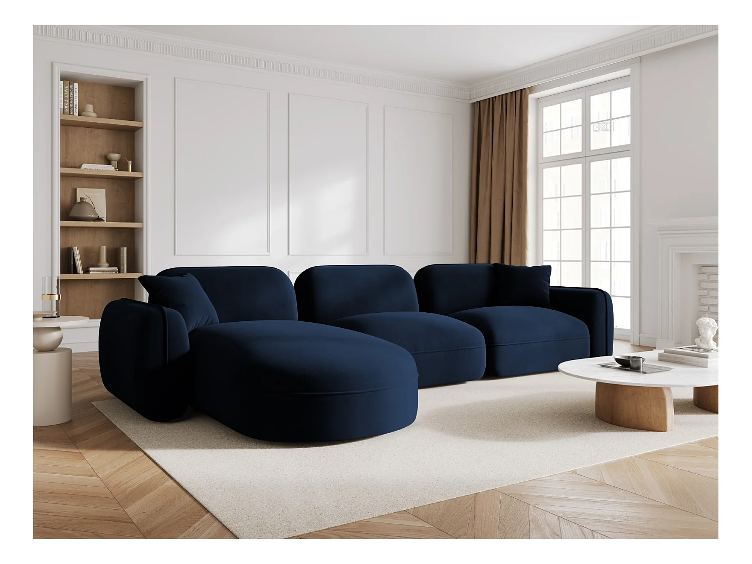 CXL by Christian Lacroix - Canapé d'angle gauche modulable "Lucien" 4 places en velours bleu roi - 320x165x70cm