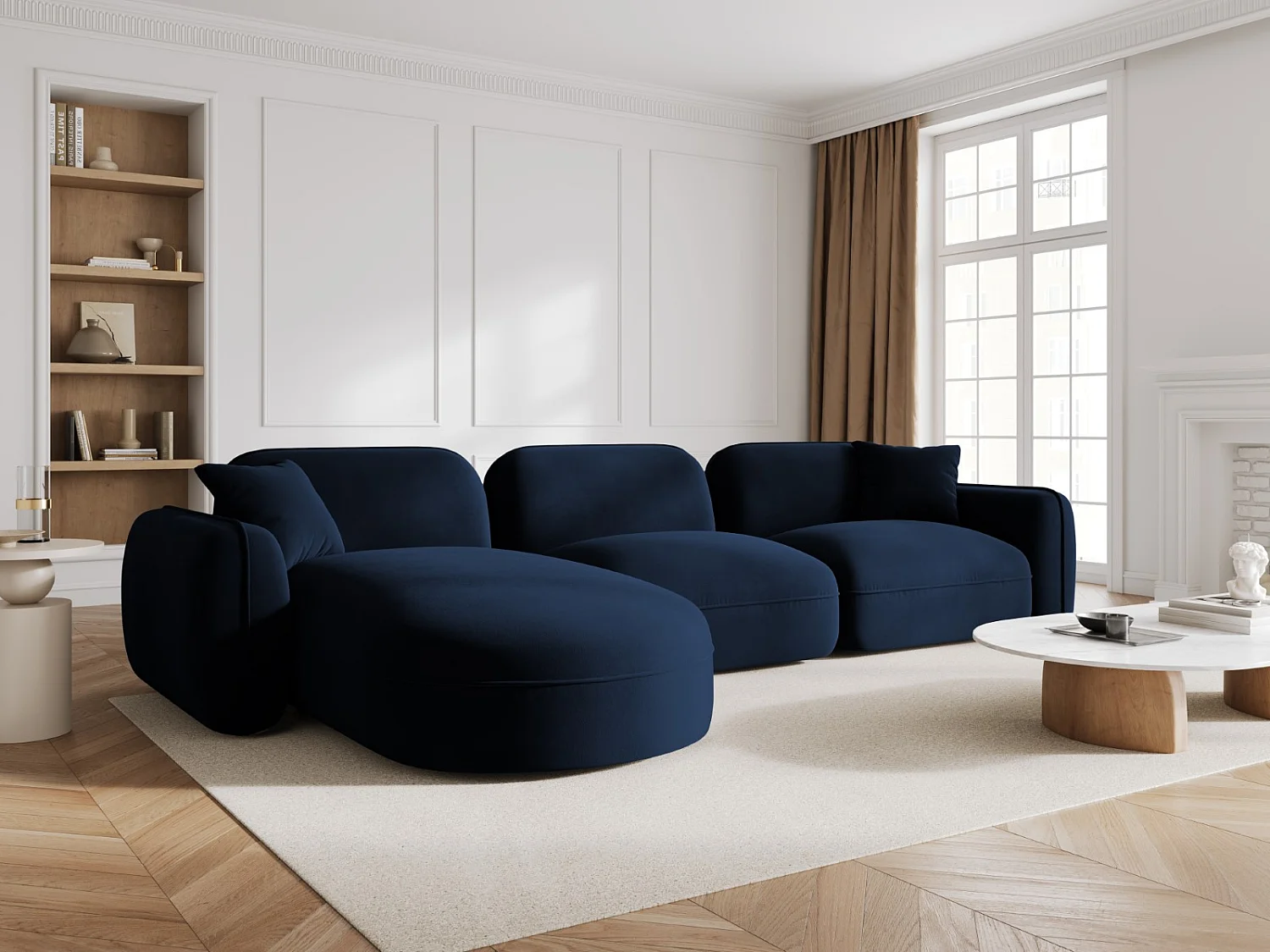 CXL by Christian Lacroix - Canapé d'angle gauche modulable "Lucien" 4 places en velours bleu roi - 320x165x70cm