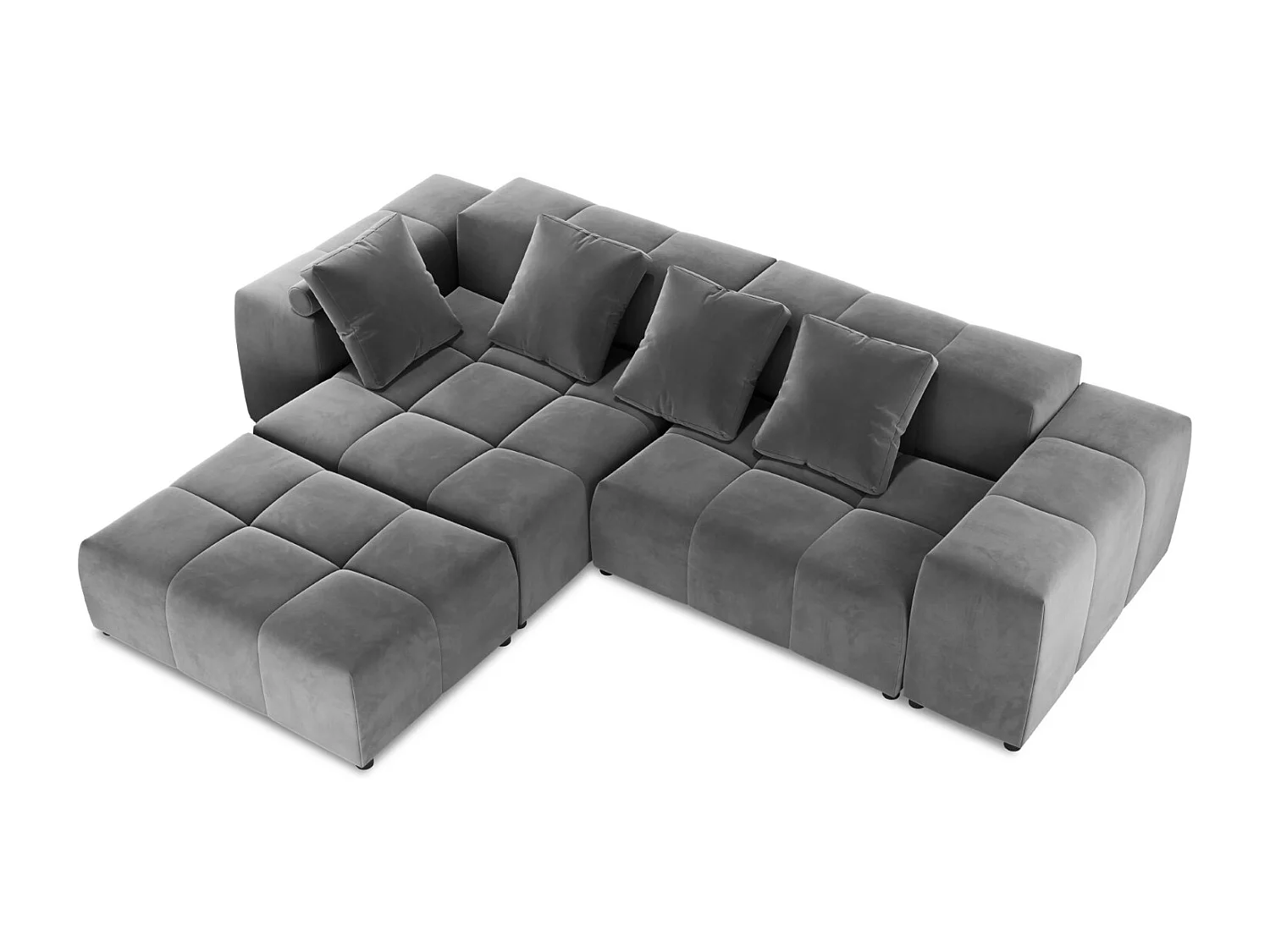 Cosmopolitan Design - Sofá esquinero modular reversible "Rome" 5 plazas de terciopelo gris - 320x240x75cm