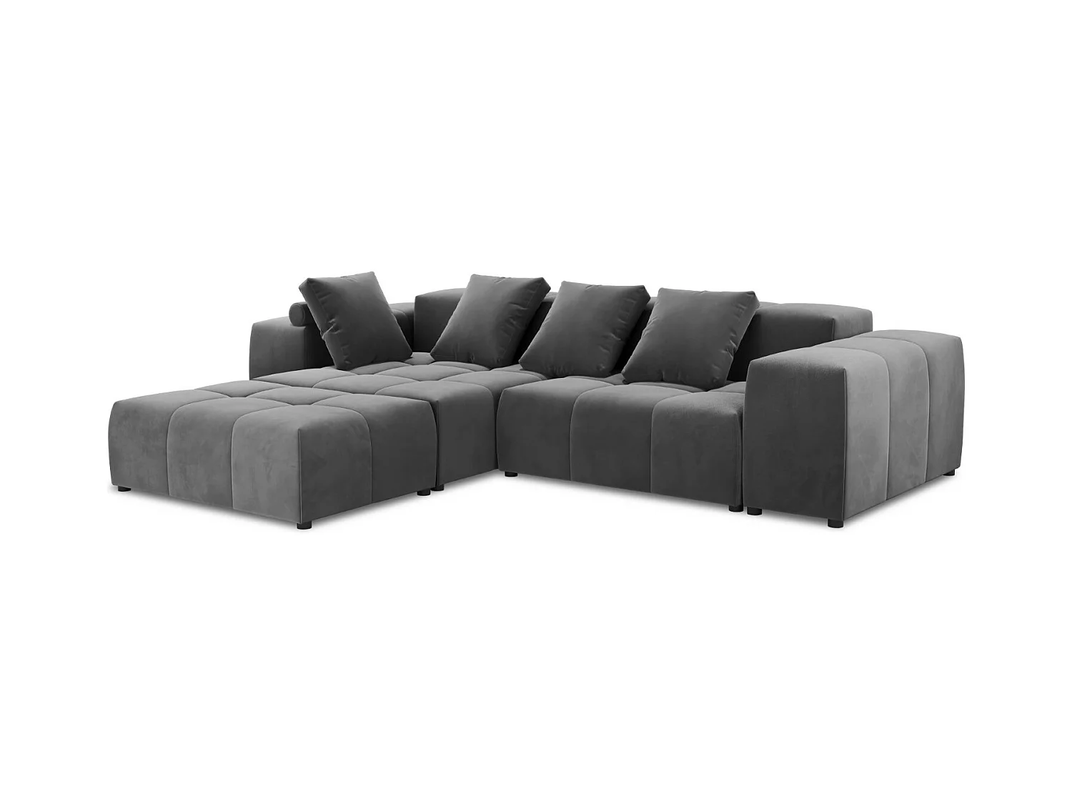 Cosmopolitan Design - Symmetrische modulaire hoekbank "Rome" 5 zitplaatsen, Flueel, Grijs - 320x240x75cm