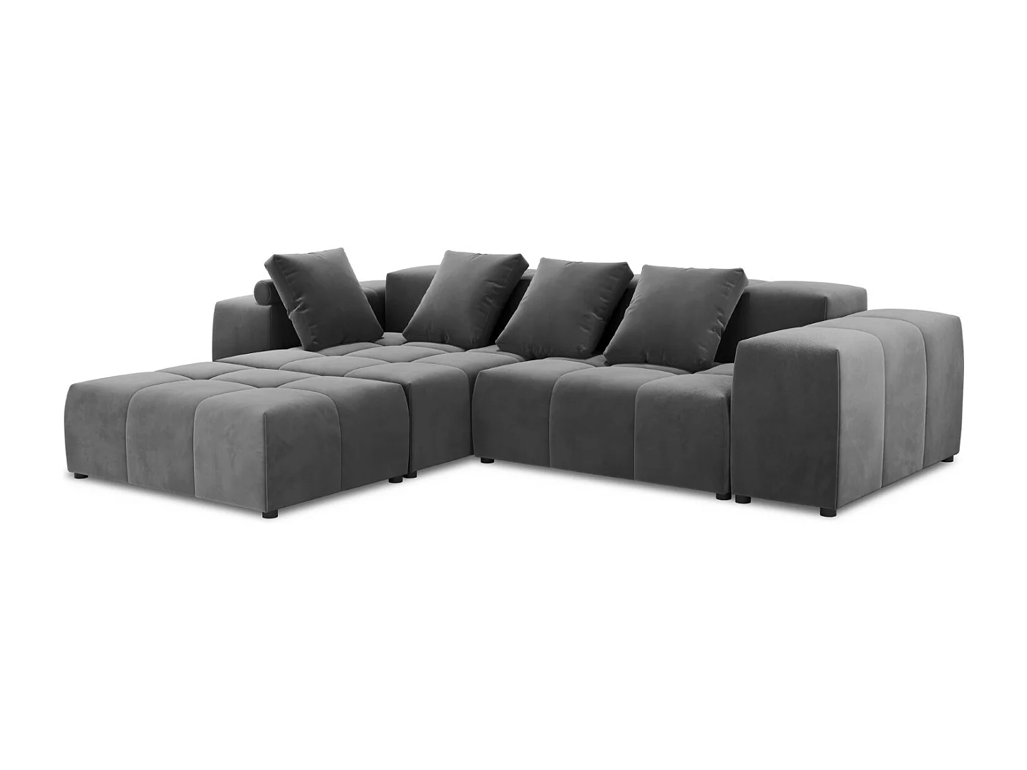 Cosmopolitan Design - Sofá de canto modular simétrico "Rome" 5 lugares em veludo cinza - 320x240x75cm