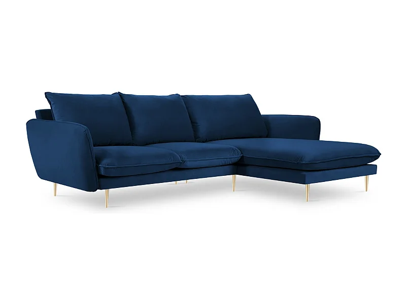 Cosmopolitan Design - Canapé d'angle droit "Vienna" 5 places en velours bleu roi - 255x170x95cm