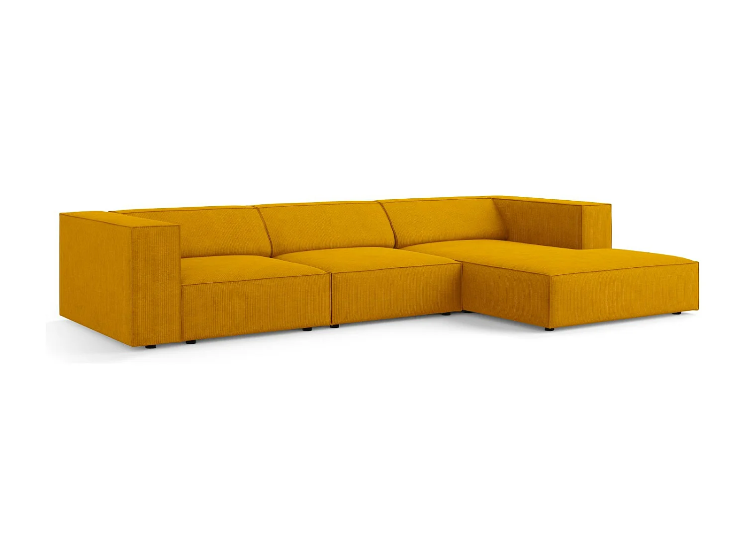 Cosmopolitan Design - Sofá esquinero derecho "Arendal" 4 plazas de tejido chenilla con efecto acanalado mostaza - 284x166x70cm