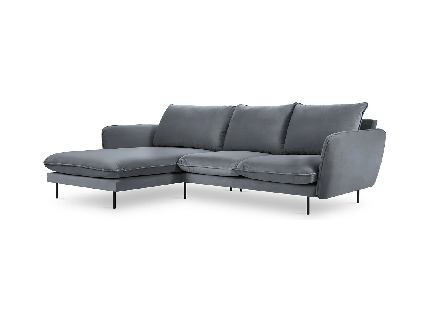 Cosmopolitan Design - Canapé d'angle gauche "Vienna" 5 places en velours bleu gris - 255x170x95cm