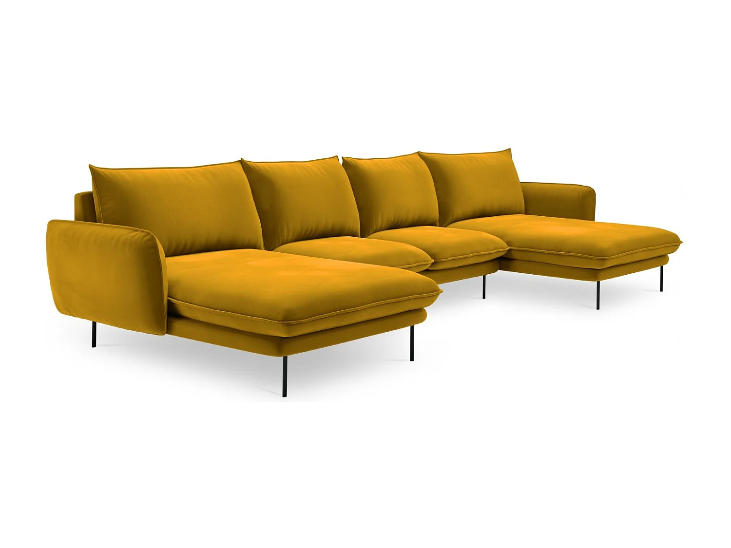 Cosmopolitan Design - Canapé panoramique "Vienna" 6 places en velours jaune - 350x170x95cm