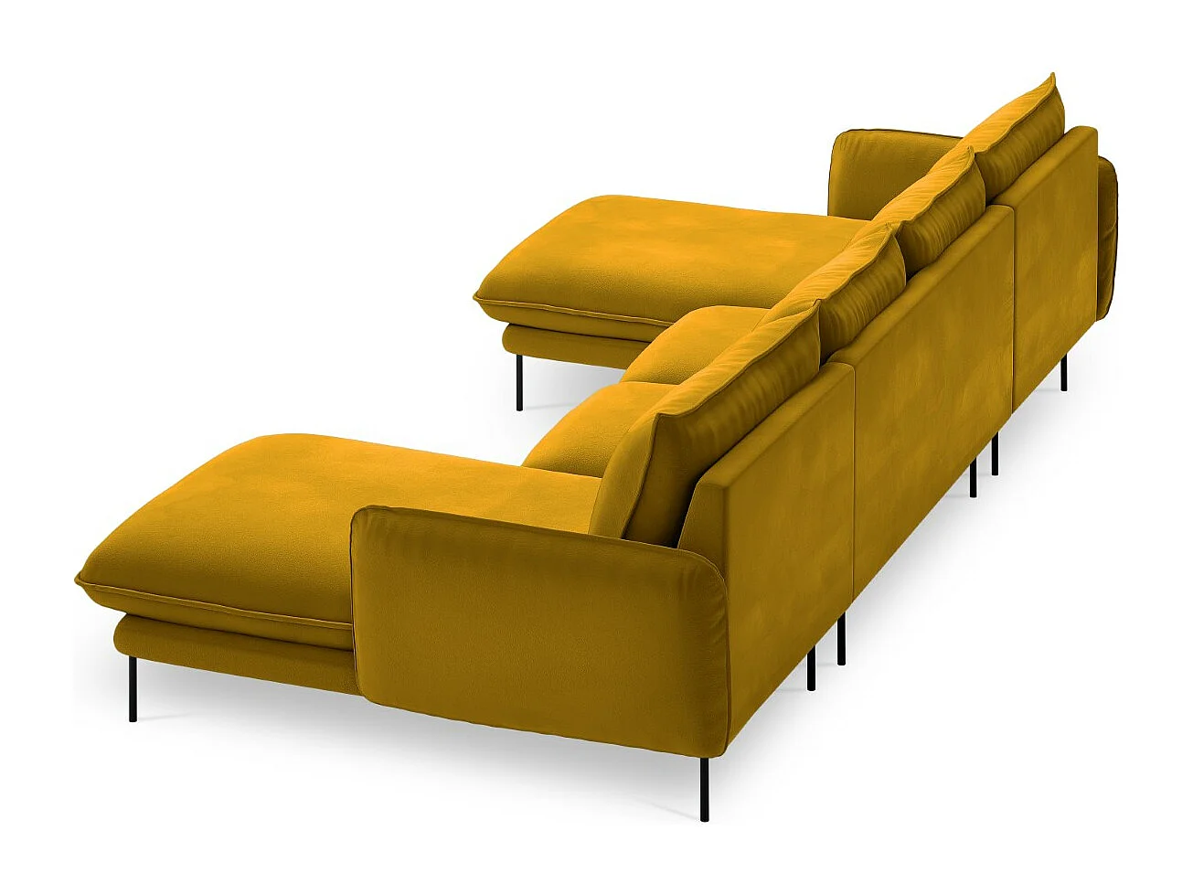 Cosmopolitan Design - Canapé panoramique "Vienna" 6 places en velours jaune - 350x170x95cm