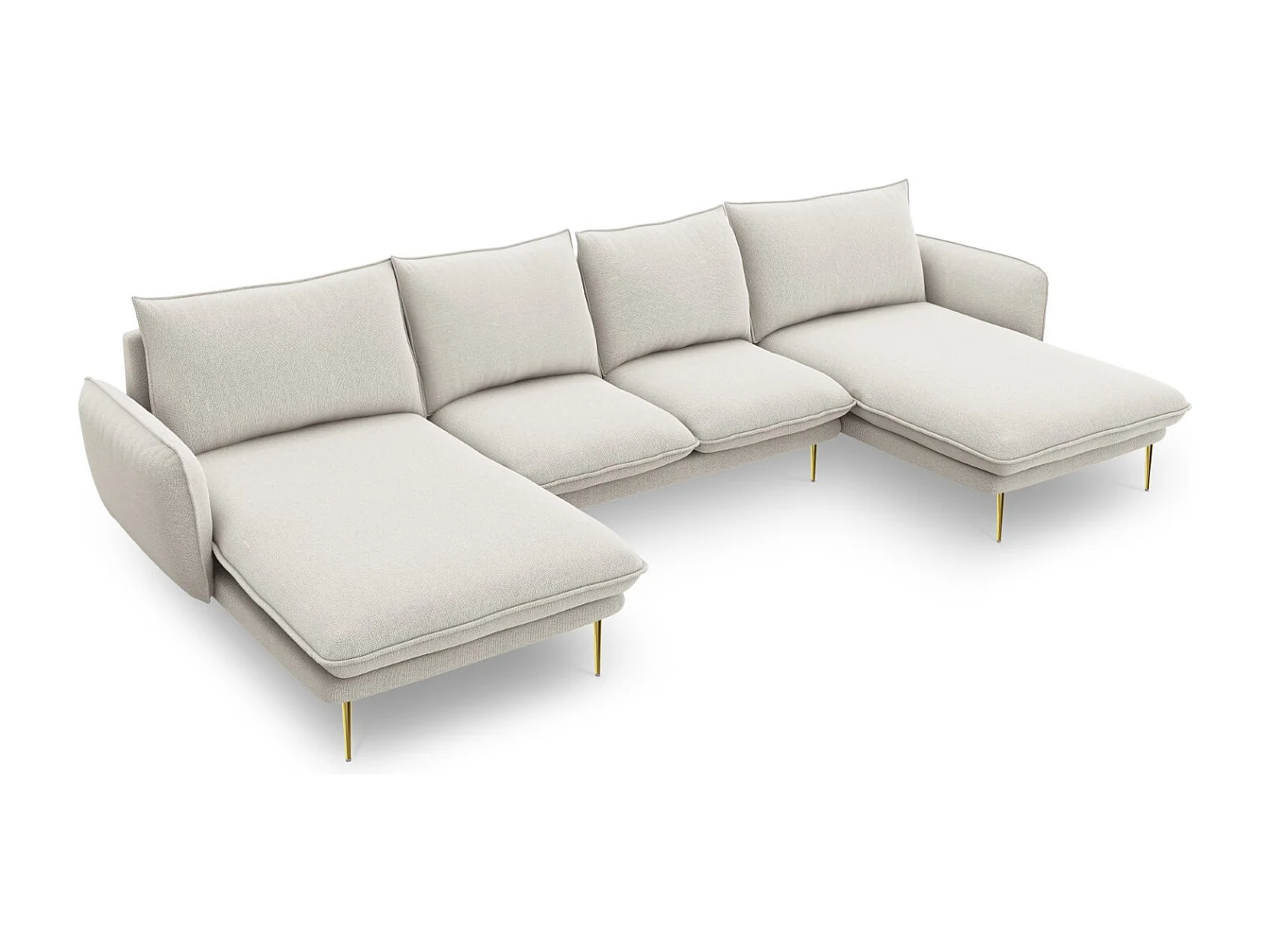 Cosmopolitan Design - Divano panoramico "Vienna" 6 posti in tessuto strutturato beige chiaro - 350x170x95cm
