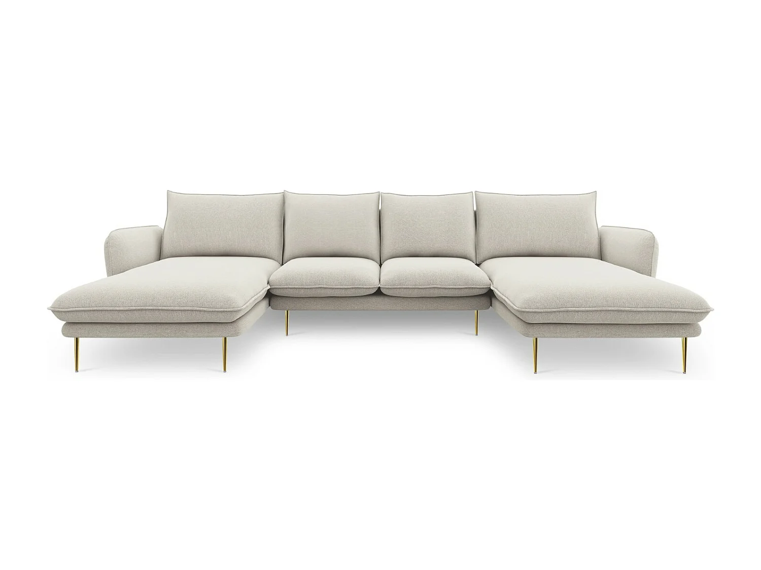 Cosmopolitan Design - Sofá panorâmico "Vienna" 6 lugares em tecido estrutural bege claro - 350x170x95cm