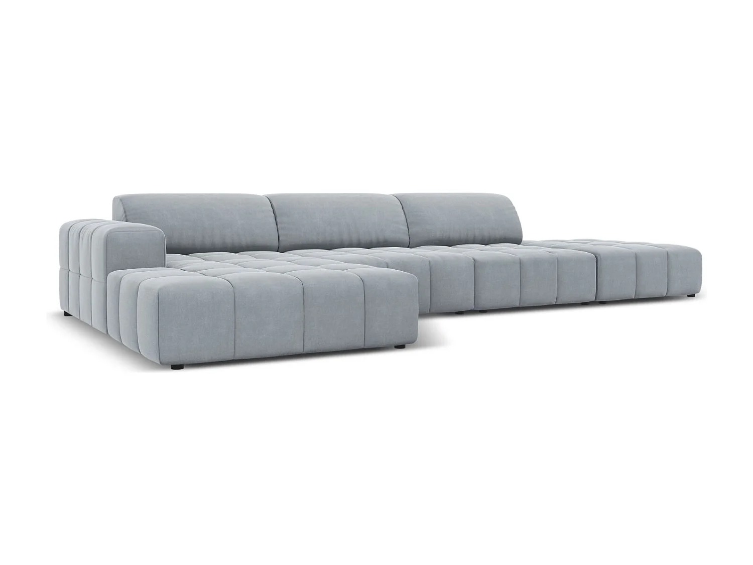 CXL by Christian Lacroix - Sofá de canto esquerdo "Luc" 5 lugares em veludo azul claro - 341x166x70cm