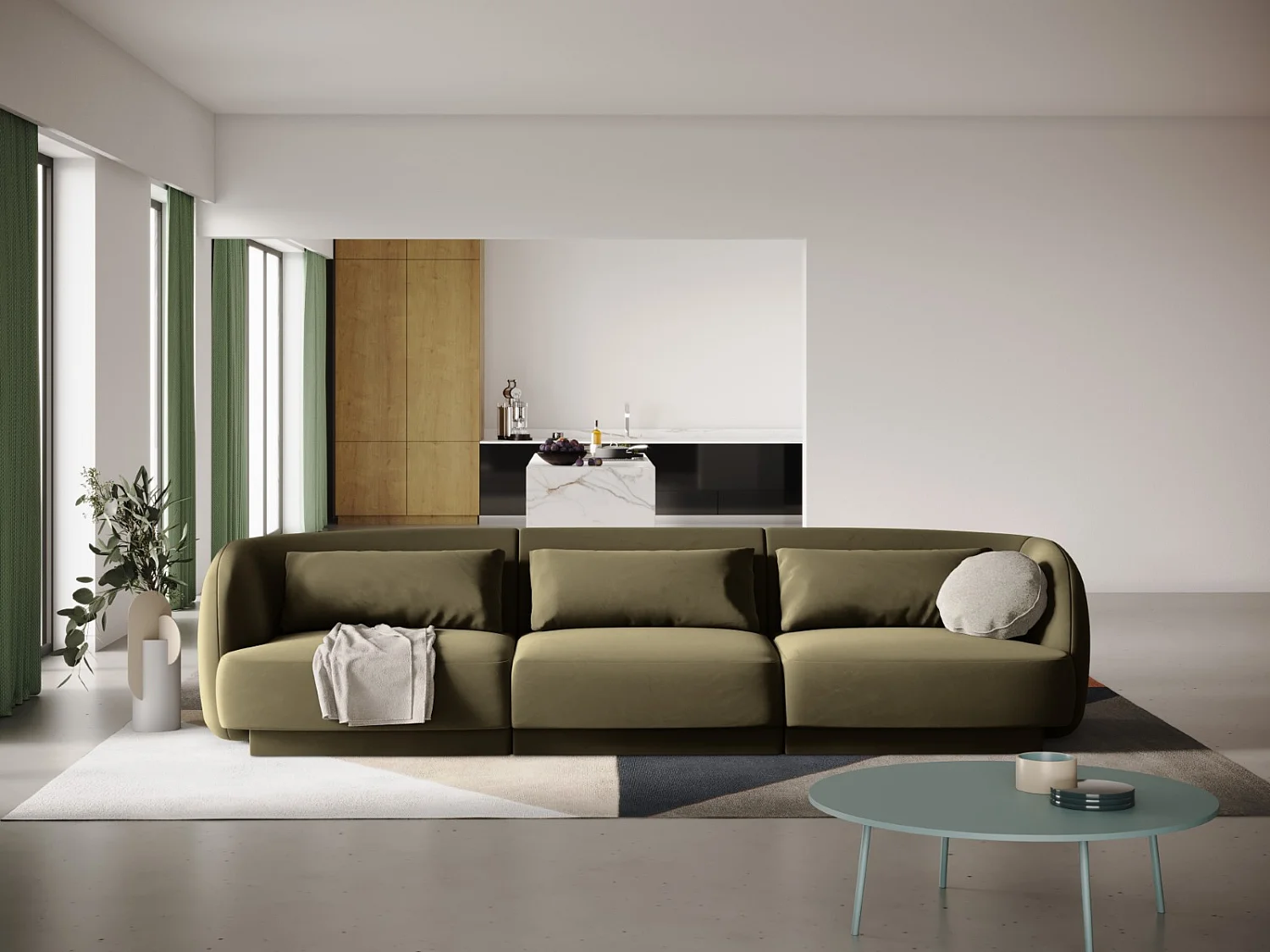 Cosmopolitan Design - Divano "Tulum" 3 posti in velluto verde - 255x90x70cm