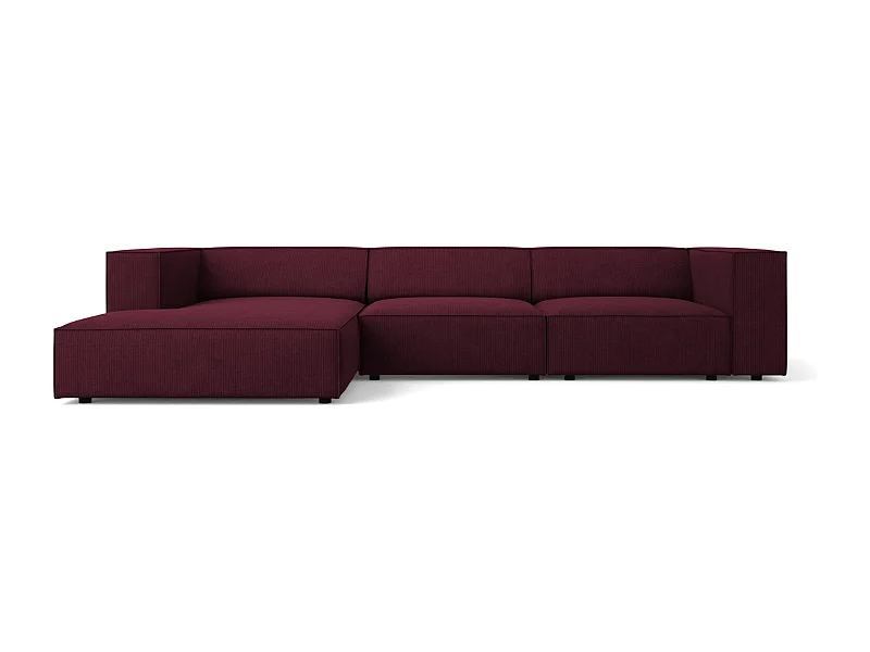 Cosmopolitan Design - Linker hoekbank "Arendal" 4 zitplaatsen, Chenille met ribbeleffect, Robijn - 284x166x70cm