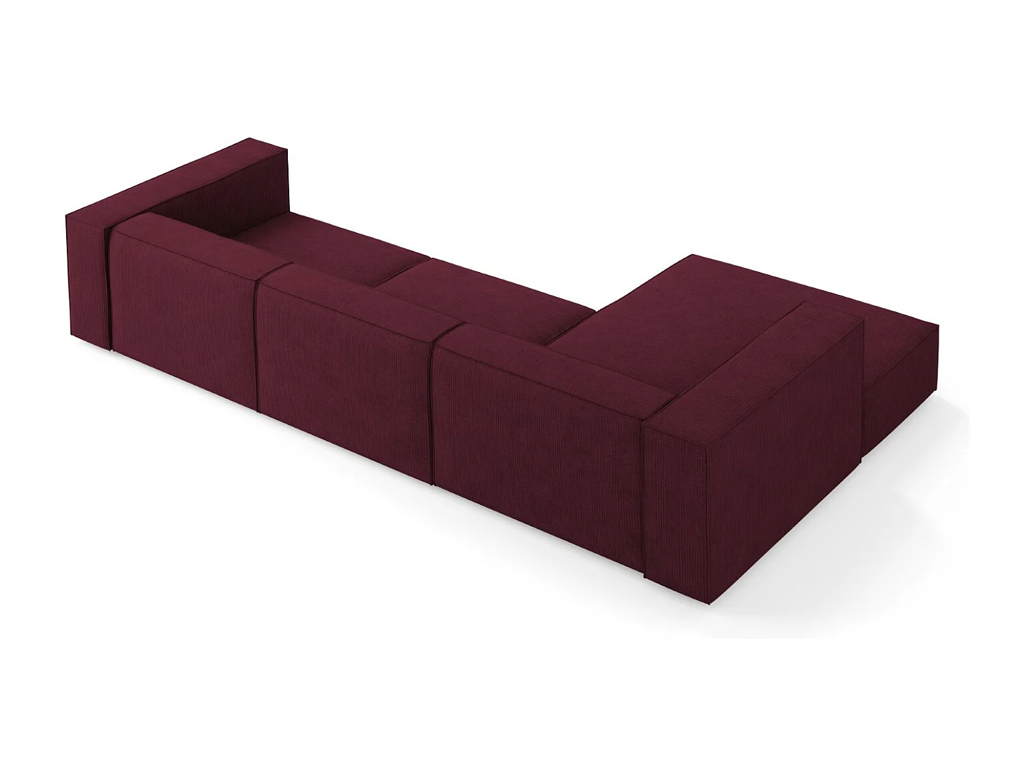 Cosmopolitan Design - Sofá esquinero izquierdo "Arendal" 4 plazas de tejido chenilla con efecto acanalado rubí - 284x166x70cm