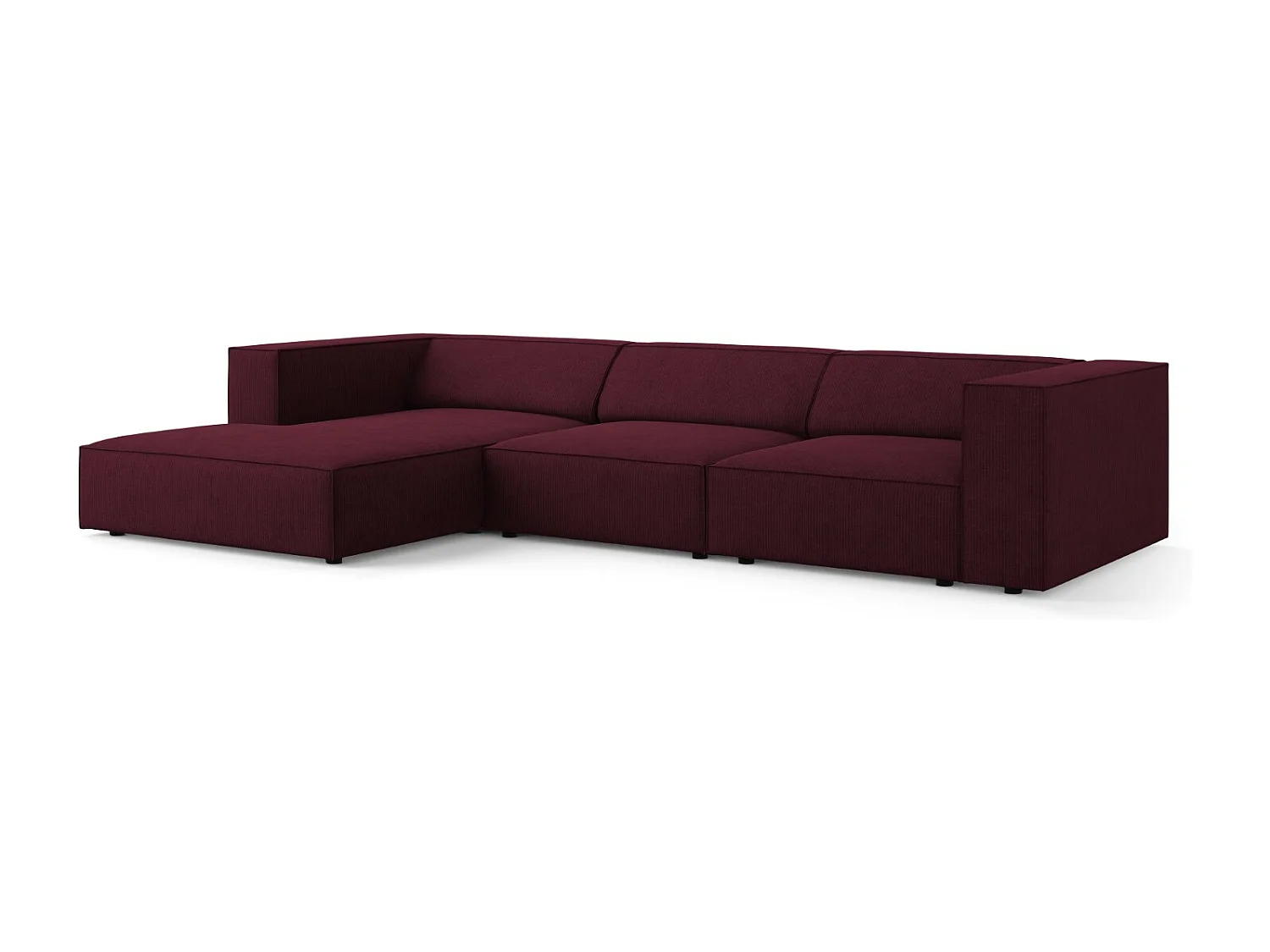 Cosmopolitan Design - Sofá de canto esquerdo "Arendal" 4 lugares em tecido chenille com efeito canelado rubi - 284x166x70cm