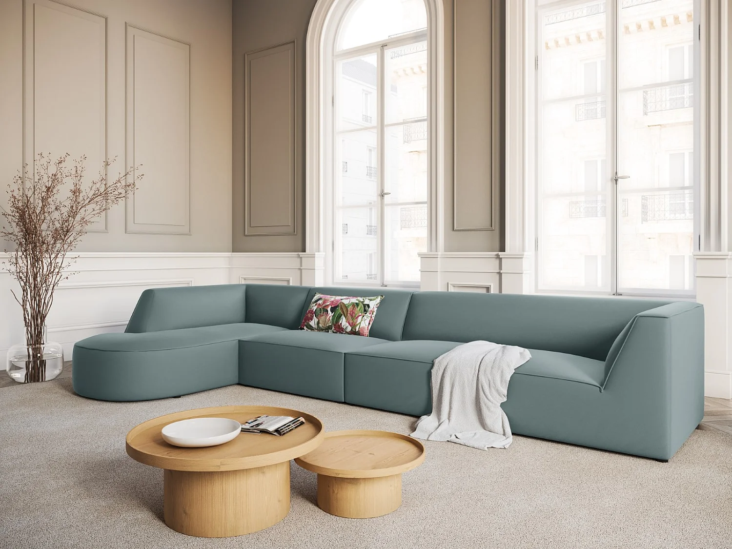 CXL by Christian Lacroix - 5-Sitzer Ecksofa links "Charles" Sitzer aus Samt minze - 366x180x69cm