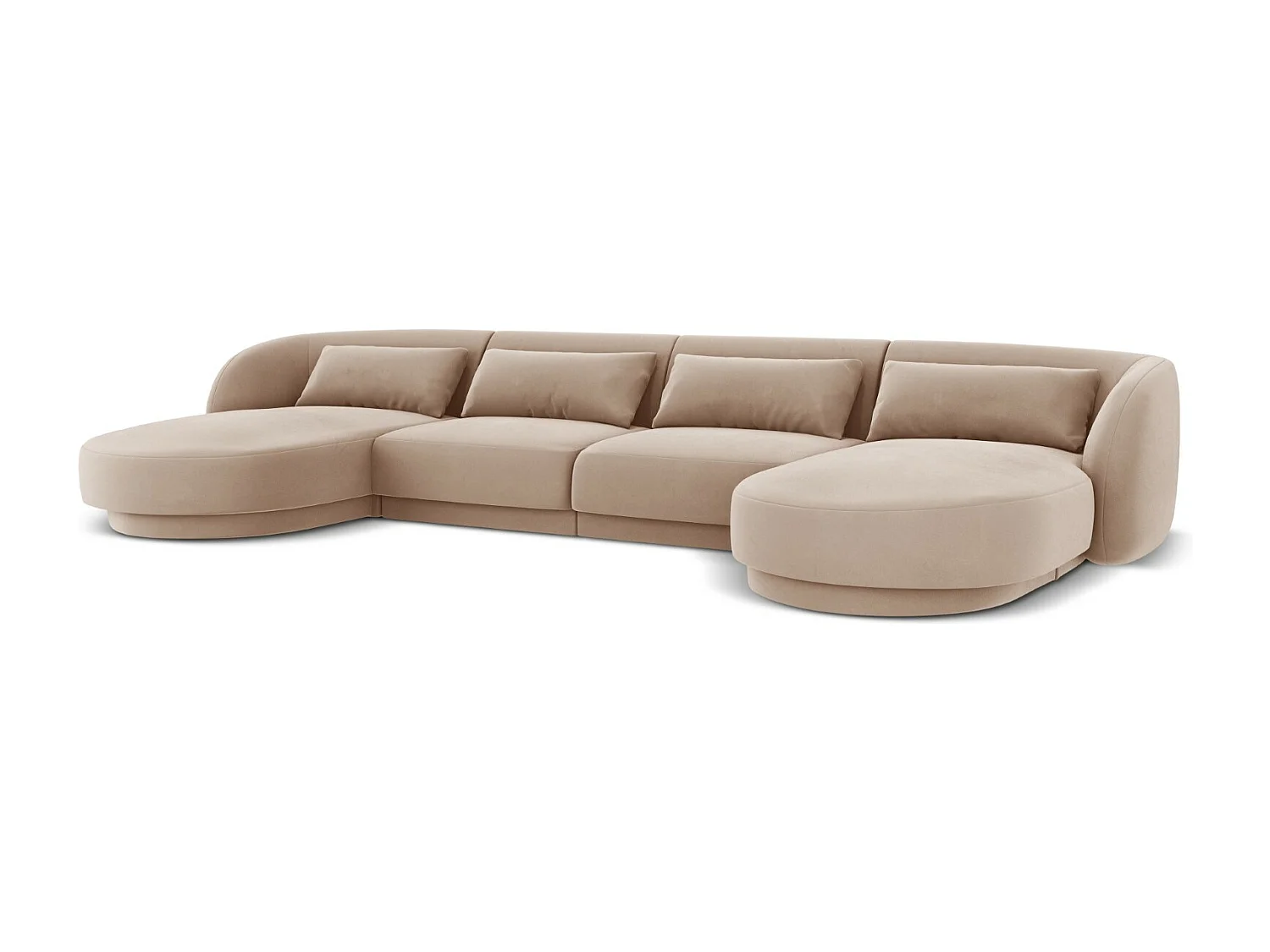 Cosmopolitan Design - Canapé panoramique "Tulum" 5 places en velours beige - 330x156x70cm