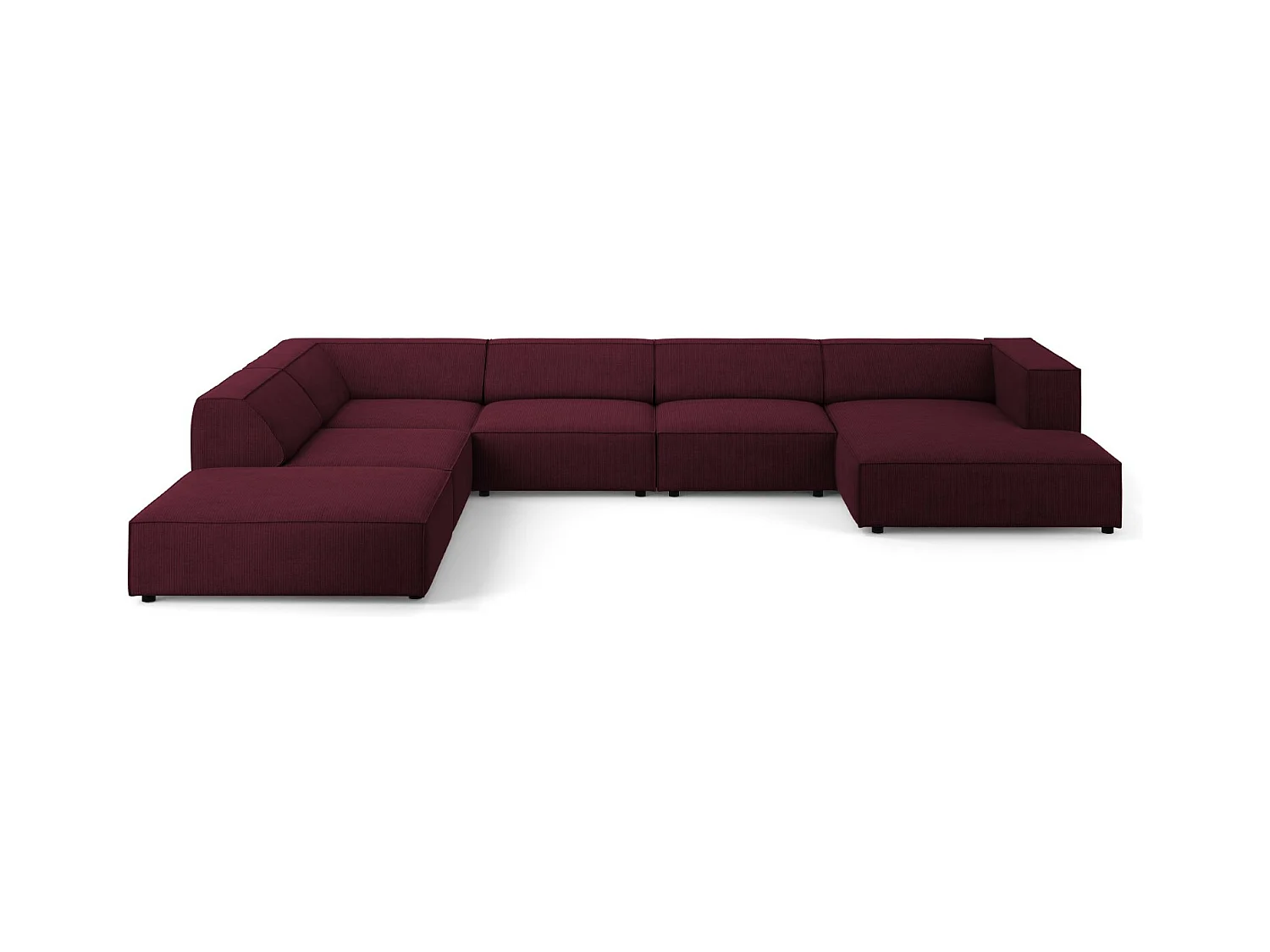 Cosmopolitan Design - Panoramische hoekbank links "Arendal" 7 zitplaatsen, Chenille met ribbeleffect, Robijn - 364x262x70cm