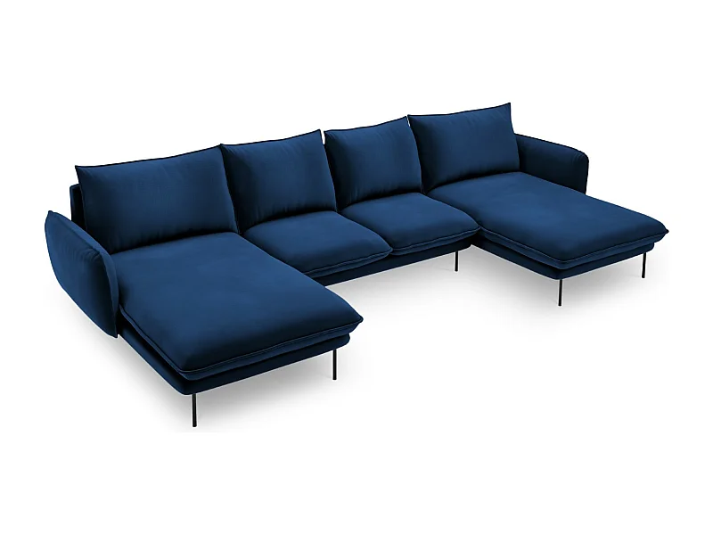 Cosmopolitan Design - Sofa panoramiczna, "Vienna" 6 miejsc welur, błękit królewski - 350x170x95cm