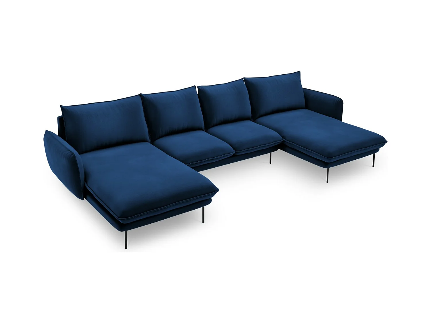 Cosmopolitan Design - Panoramische bank "Vienna" 6 zitplaatsen, Flueel, Koningsblauw - 350x170x95cm