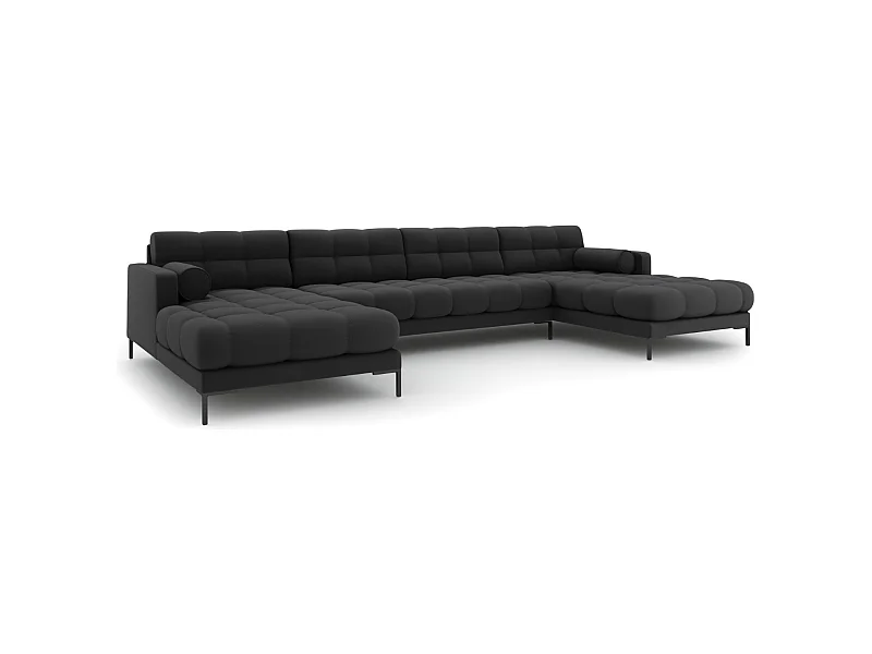 Cosmopolitan Design - 7-Sitzer Panoramasofa "Bali" aus strukturiertem Stoff dunkelgrau - 383x185x75cm