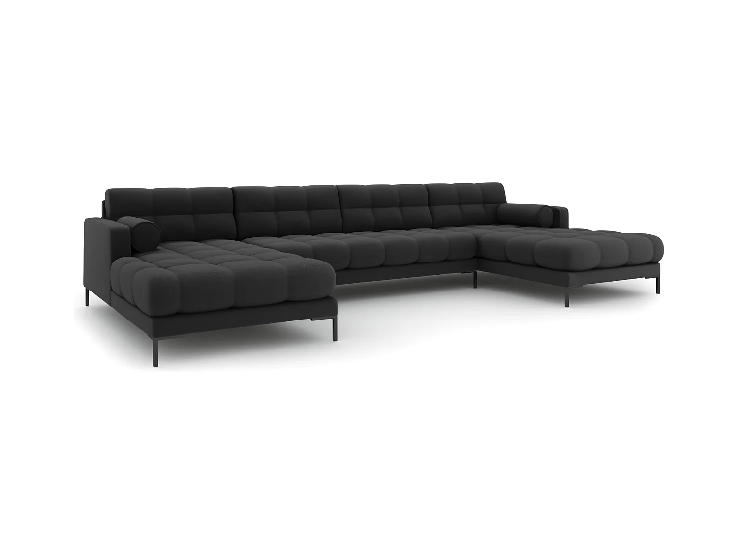 Cosmopolitan Design - Canapé panoramique "Bali" 7 places en tissu structurel gris foncé - 383x185x75cm