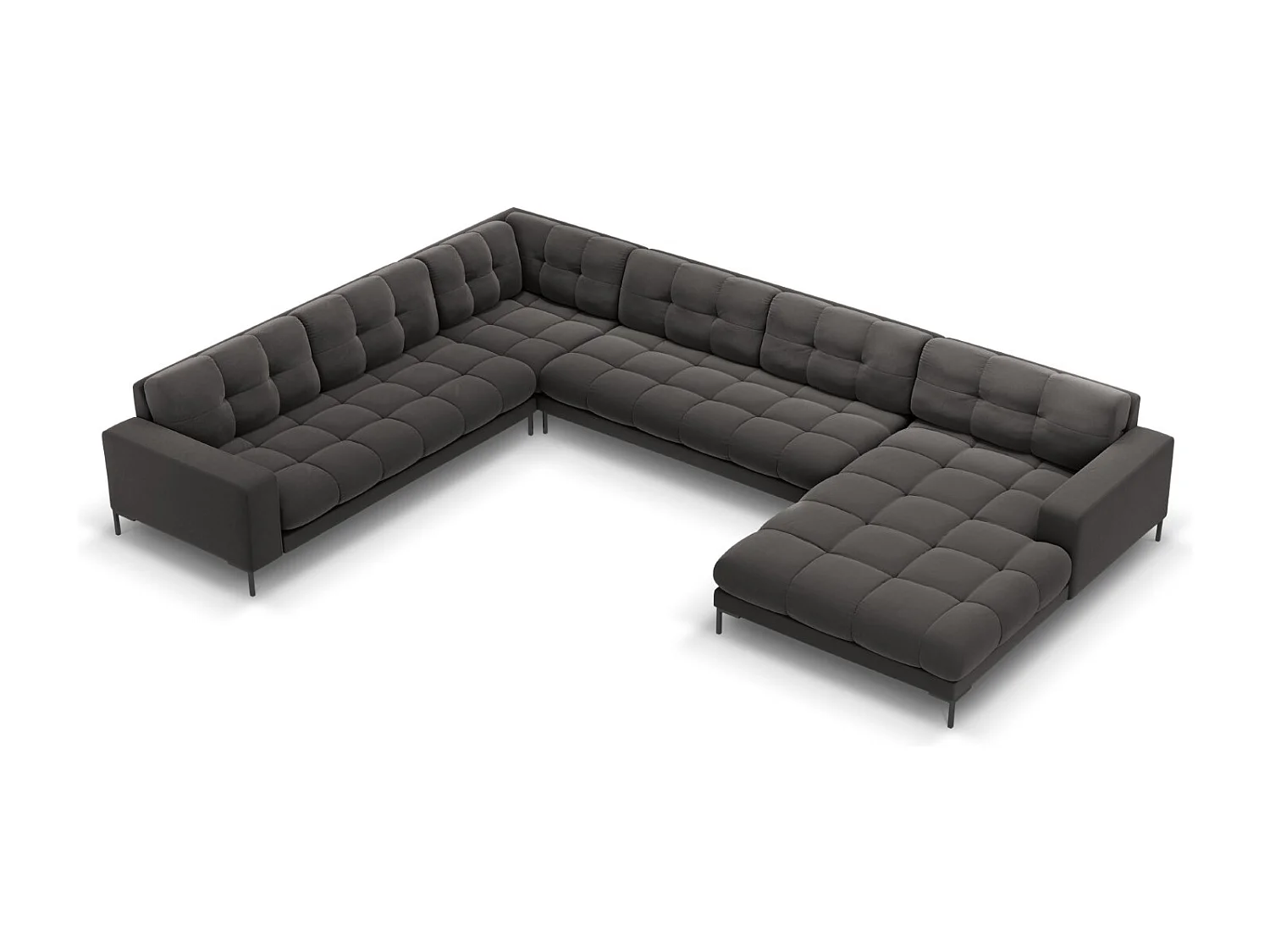 Cosmopolitan Design - 7-Sitzer Panoramasofa links "Bali" aus Samt dunkelgrau - 327x256x75cm