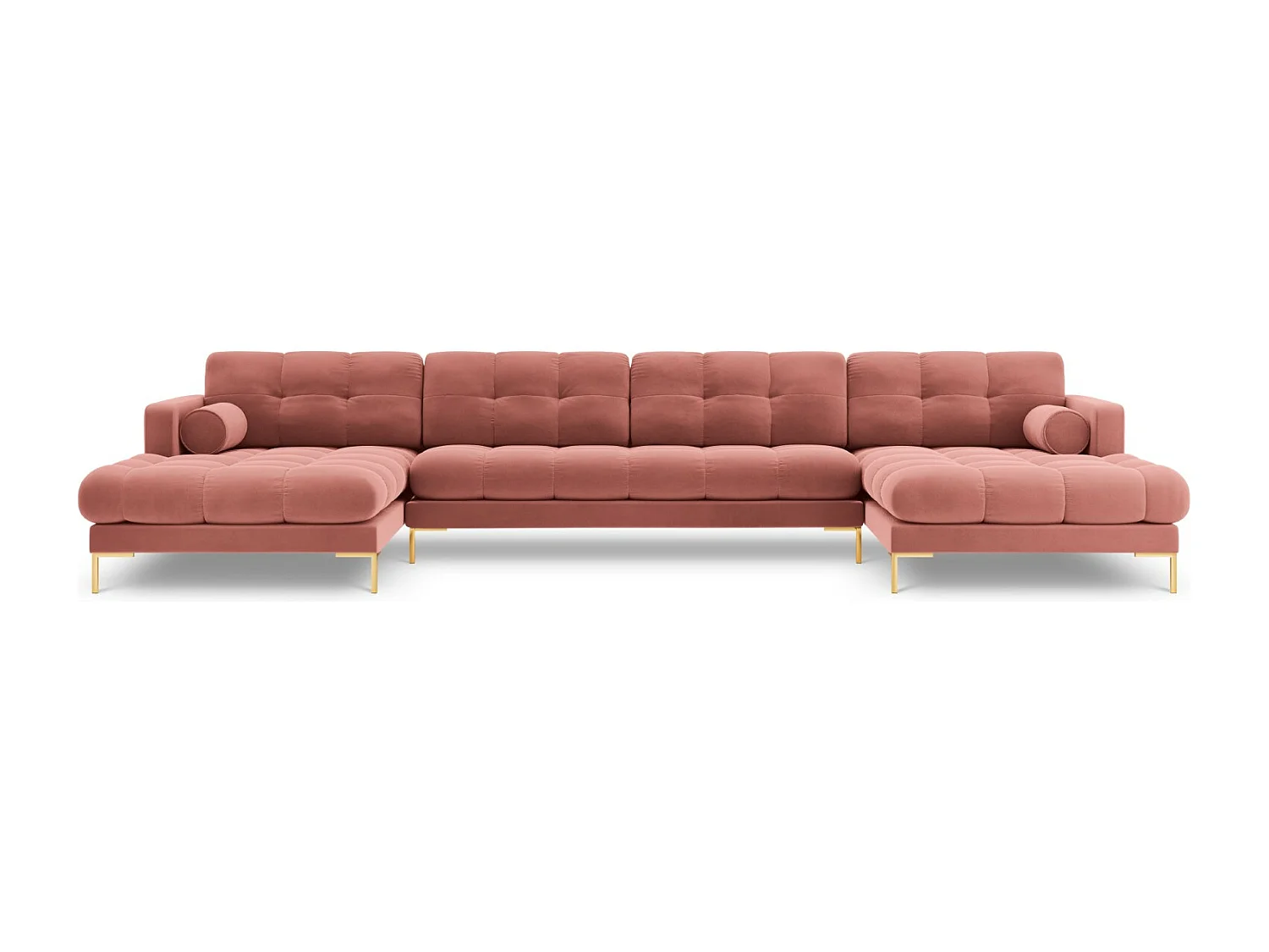 Cosmopolitan Design - Sofa panoramiczna, "Bali" 7 miejsc welur, róż - 383x185x75cm