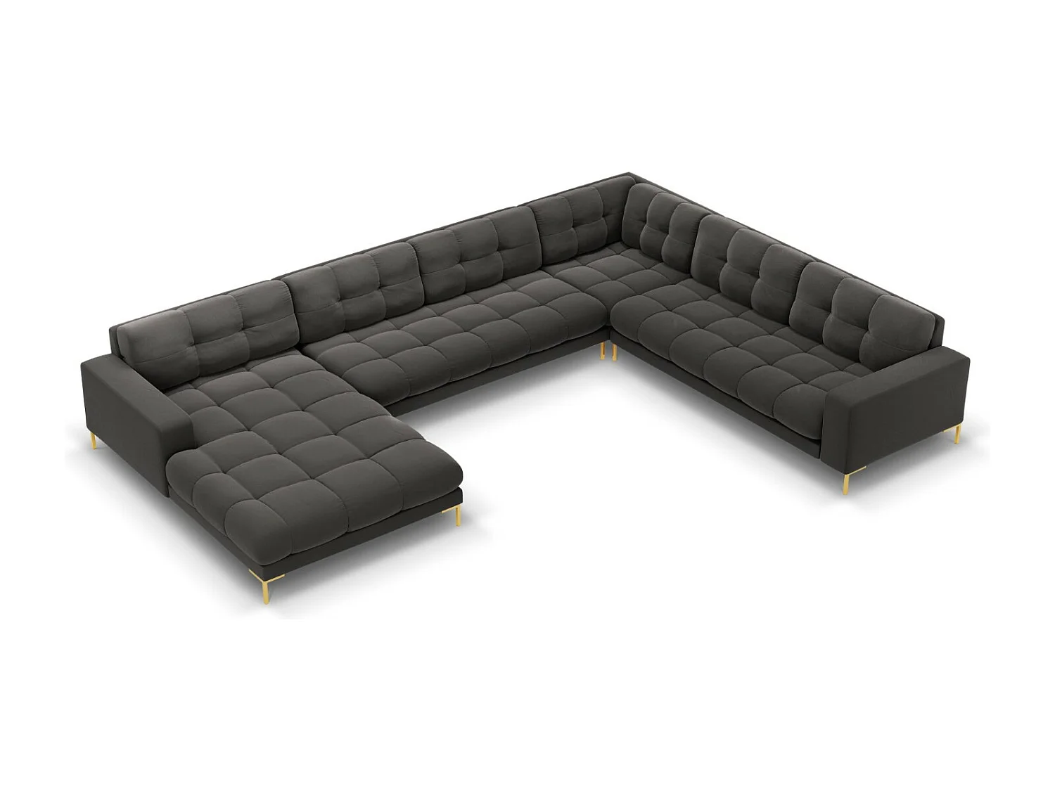 Cosmopolitan Design - Panoramische hoekbank rechts "Bali" 7 zitplaatsen, Flueel, Donkergrijs - 327x256x75cm