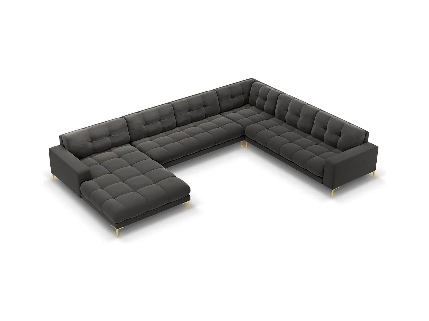 Cosmopolitan Design - Canapé d'angle droit panoramique "Bali" 7 places en velours gris foncé - 327x256x75cm