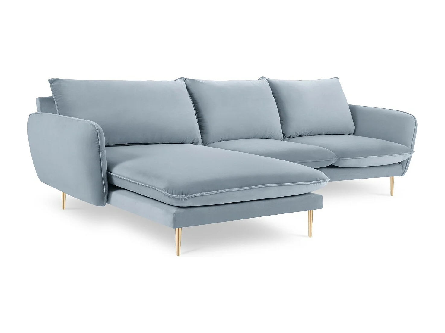 Cosmopolitan Design - Sofá de canto esquerdo "Vienna" 5 lugares em veludo azul claro - 255x170x95cm