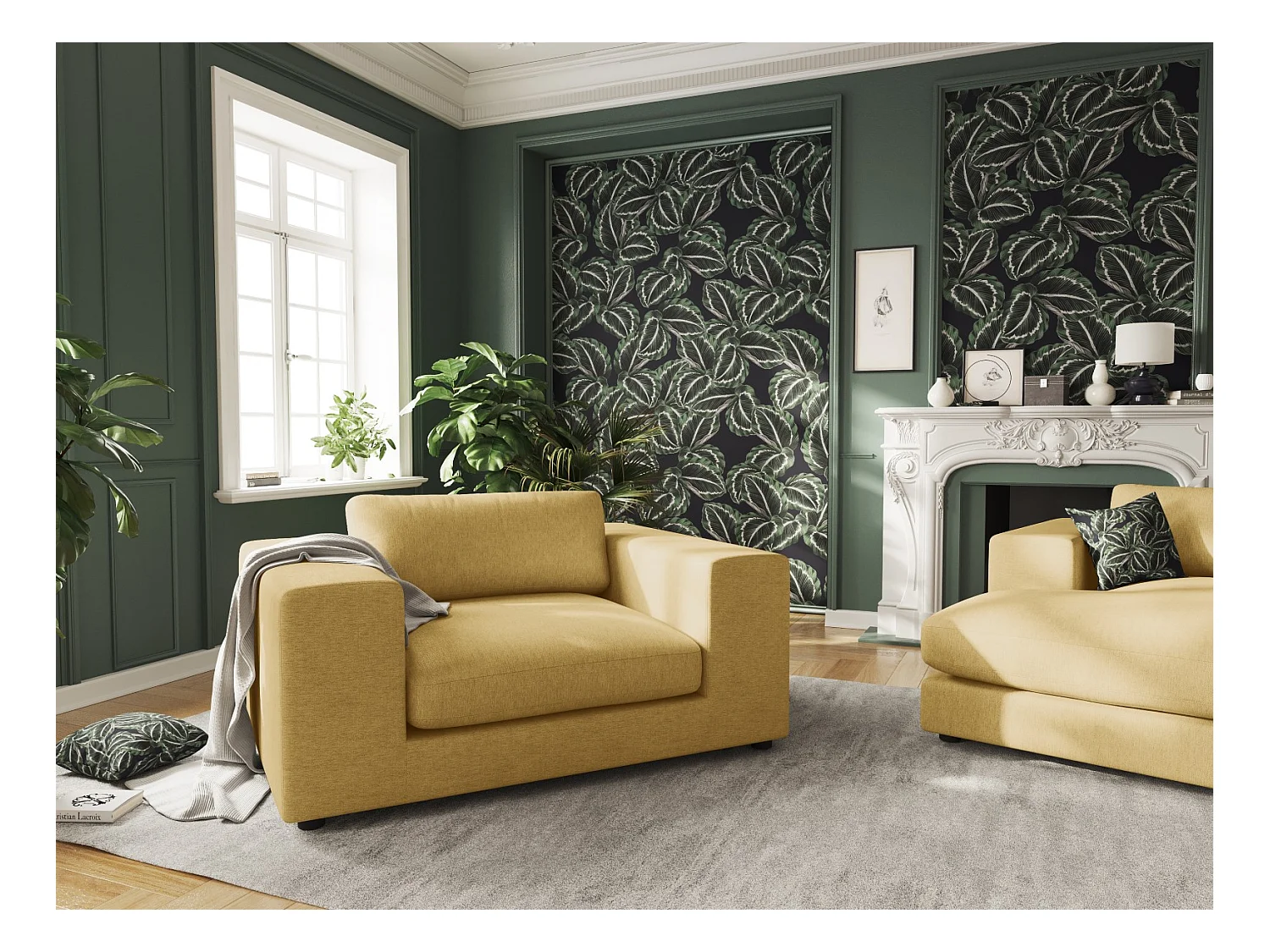CXL by Christian Lacroix - Divano "Tendance" 1,5 posti in tessuto strutturato giallo - 156x122x72cm