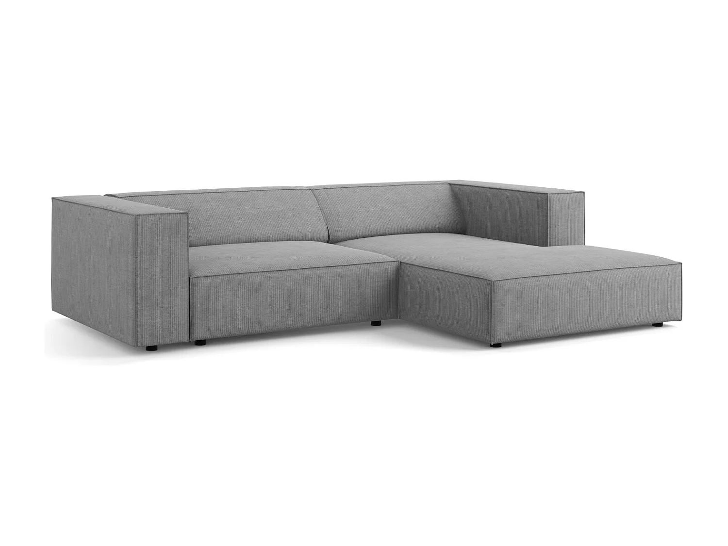 Cosmopolitan Design - Sofá de canto direito "Arendal" 3 lugares em tecido chenille com efeito canelado cinza escuro - 224x166x70cm