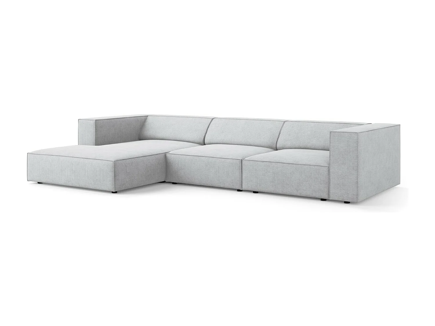 Cosmopolitan Design - Linker hoekbank "Arendal" 4 zitplaatsen, Chenille met ribbeleffect, Lichtgrijs - 284x166x70cm