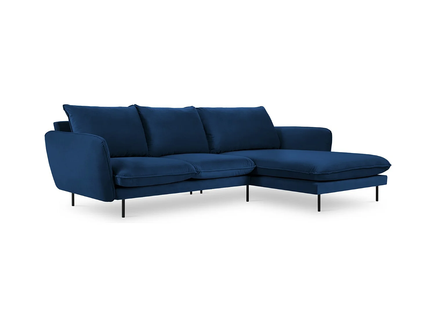 Cosmopolitan Design - Canapé d'angle droit "Vienna" 5 places en velours bleu roi - 255x170x95cm