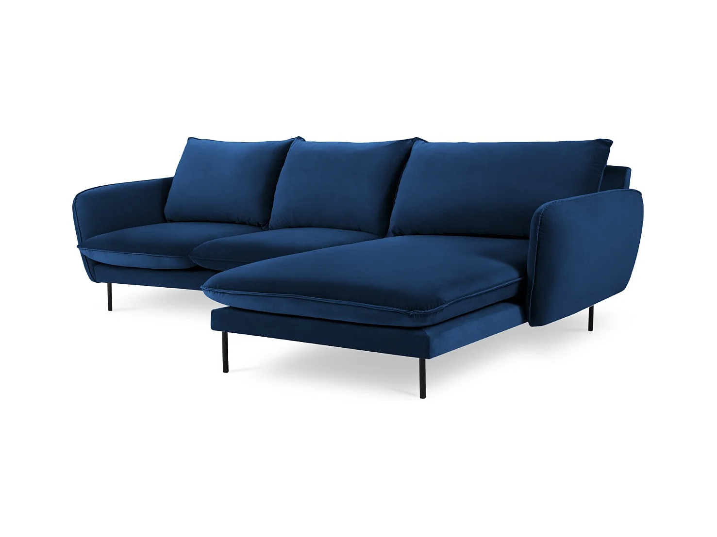 Cosmopolitan Design - Canapé d'angle droit "Vienna" 5 places en velours bleu roi - 255x170x95cm