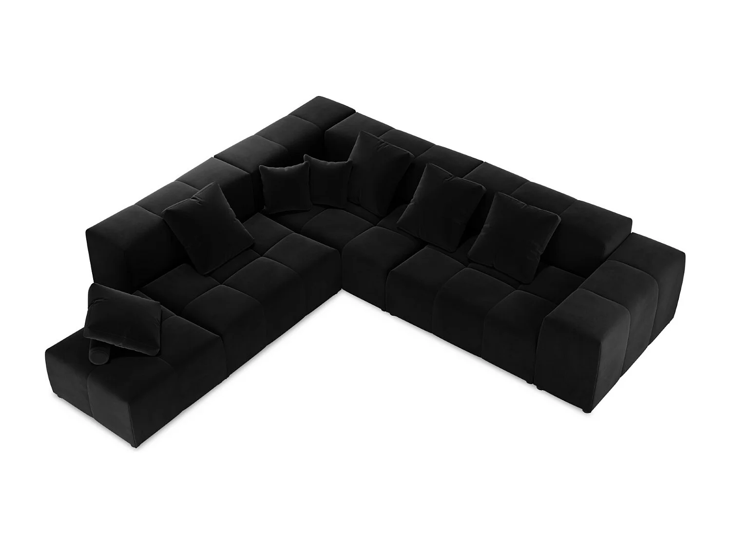 Cosmopolitan Design - 7-Sitzer modulares symmetrisches Ecksofa "Rome" aus Samt schwarz - 320x320x75cm