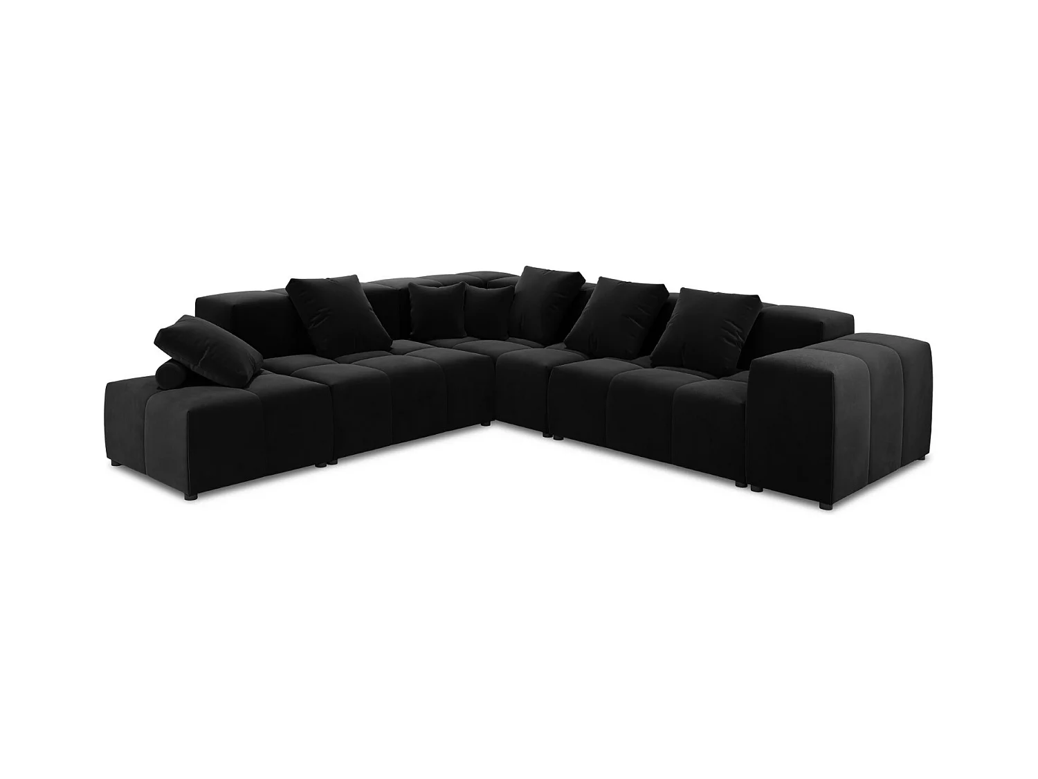 Cosmopolitan Design - Symmetrische modulaire hoekbank "Rome" 7 zitplaatsen, Flueel, Zwart - 320x320x75cm