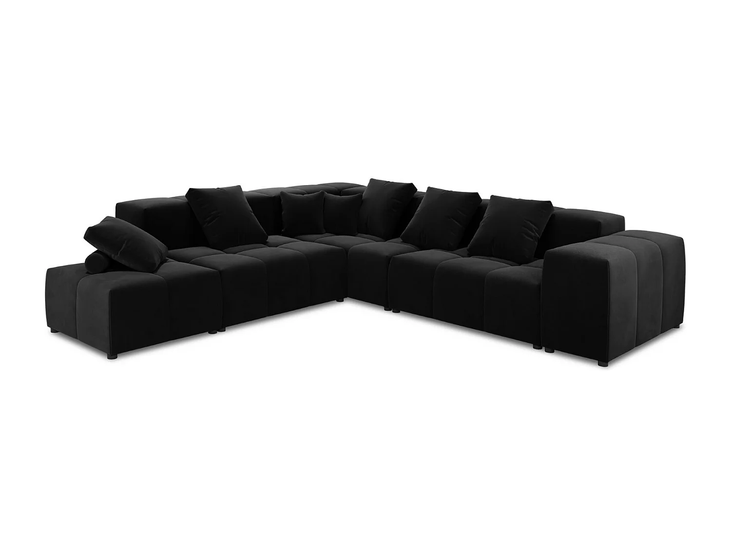 Cosmopolitan Design - Canapé d'angle symétrique modulable "Rome" 7 places en velours noir - 320x320x75cm